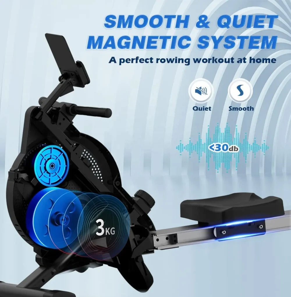 Magnetic rowing machine for home and gym use, full-body cardio exercise equipment with adjustable resistance