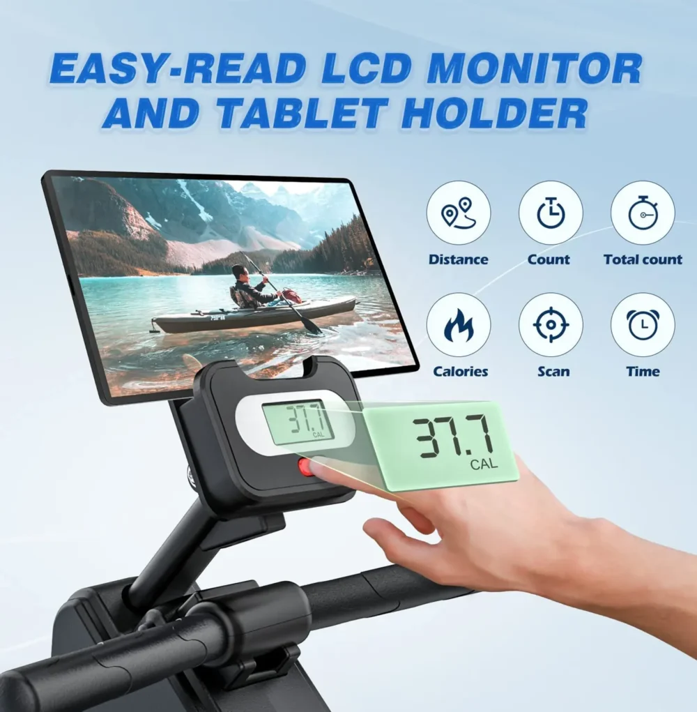 Magnetic rowing machine for home and gym use, full-body cardio exercise equipment with adjustable resistance