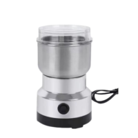Mini electric coffee grinder in silver with two removable stainless steel bowls for grinding spices and seeds