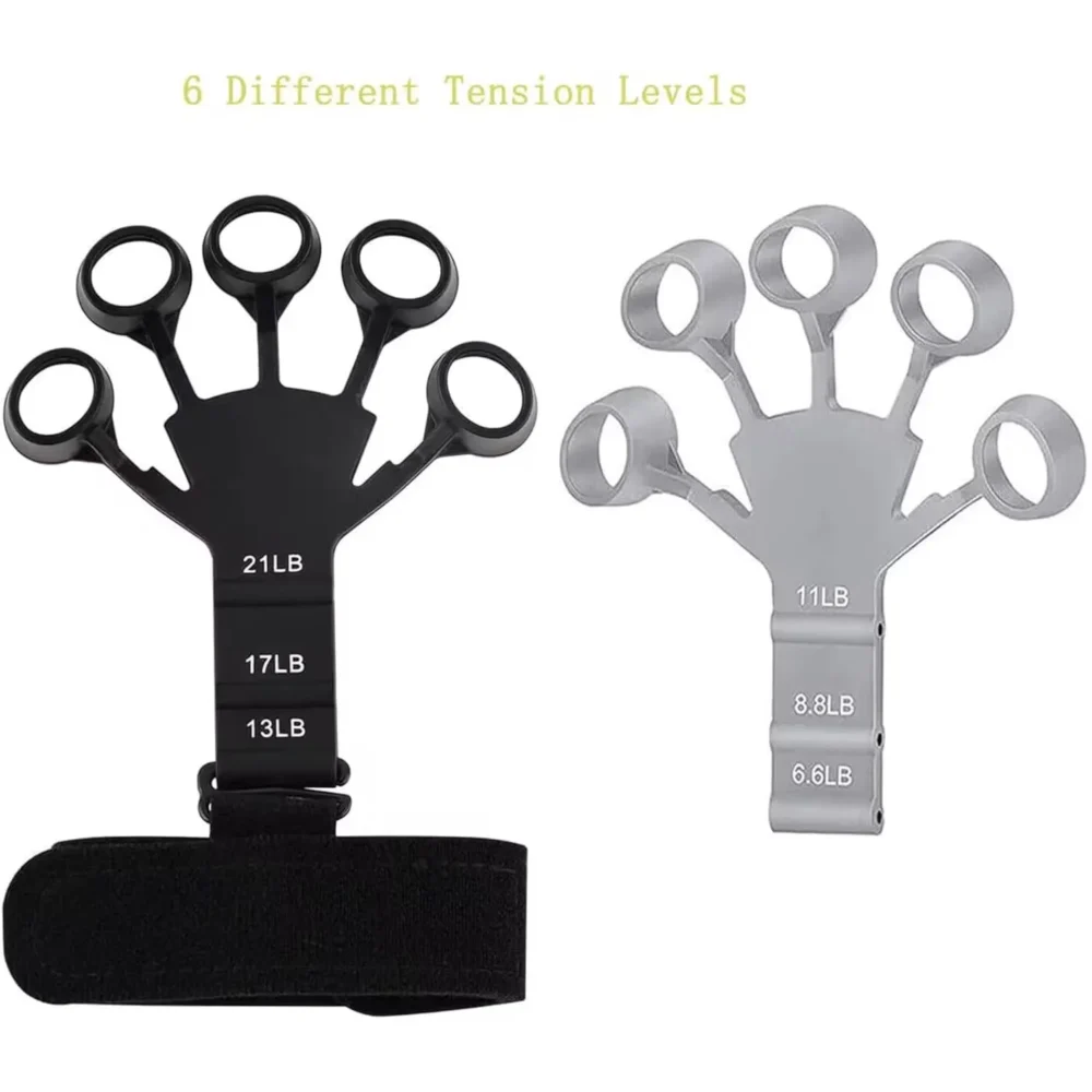 Elastic finger gripper hand exerciser with 6 resistance levels for grip strength training and rehabilitation