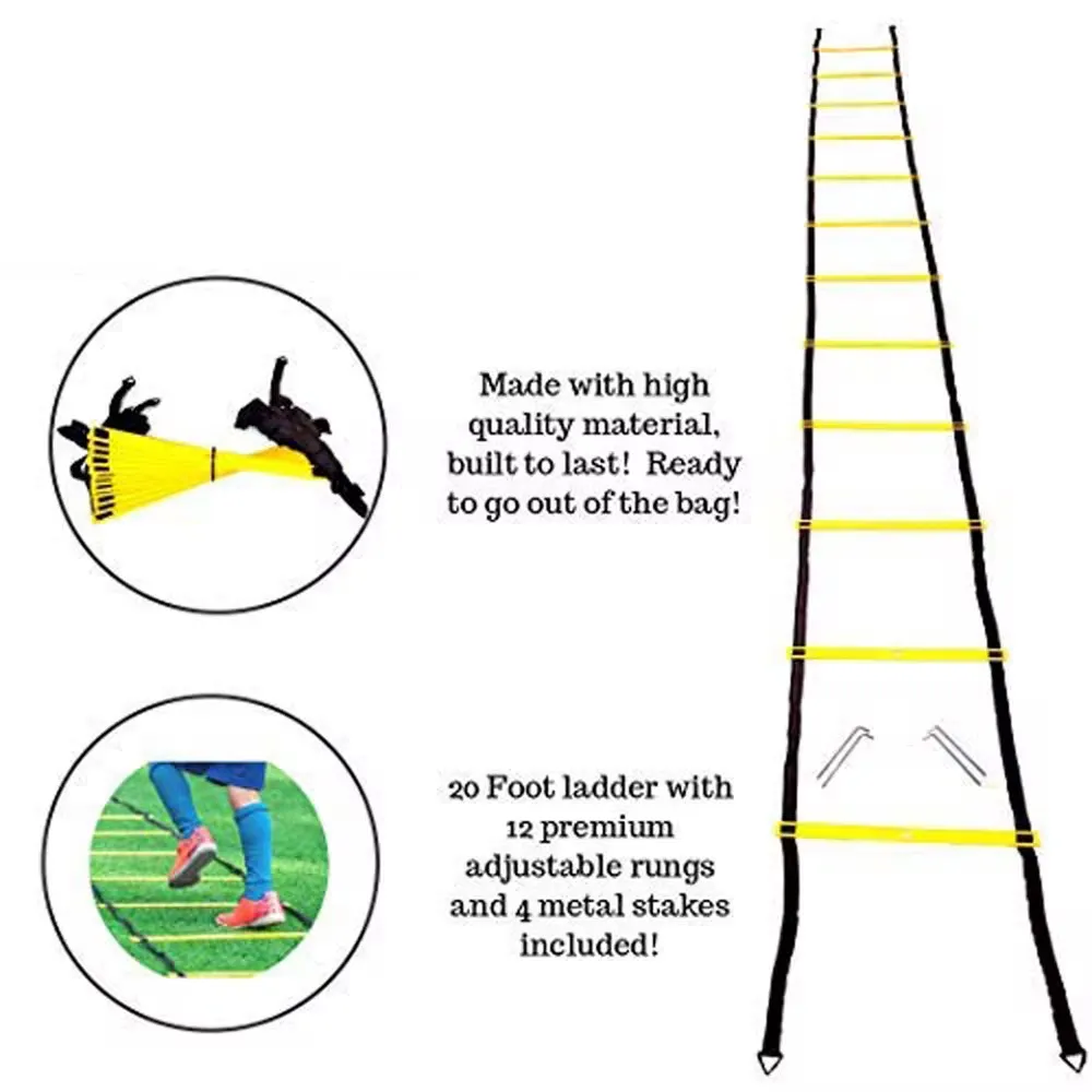 Adjustable agility ladder and cone training set for speed, coordination, and sports performance workouts