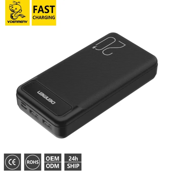 20000mAh Portable Power Bank – Fireproof High-Capacity Charger by DENMEN