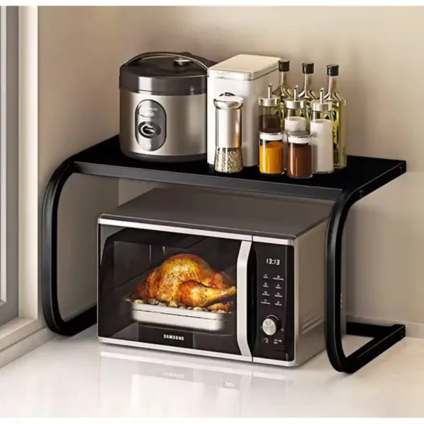 Adjustable microwave stand with double-layer shelf for kitchen storage – durable steel rack in Lebanon”