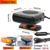 12V portable car heater and windshield defroster – 200W fast heating defogger with cigarette lighter plug for winter driving.