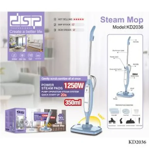 Electric steam mop for deep cleaning and floor sanitizing with rotating head and water tank