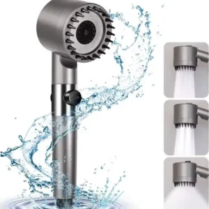 High Pressure 3-in-1 Shower Head - رأس دش عالي الضغط رأس دش عالي الضغط 3 في 1 مع فرش سيليكون لتدليك فروة الرأس